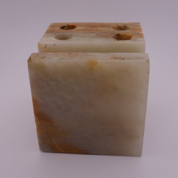 Vintage Onyx Marble Granite Stone Pen Pencil Letter Holder Desk Paperweight - Picture 2 of 13